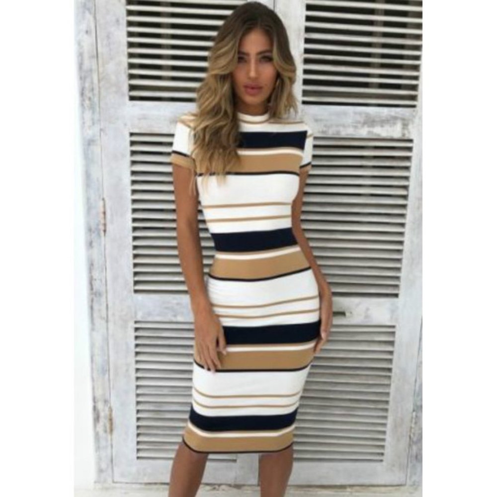 Striped Short Sleeve Bodycon Dress
